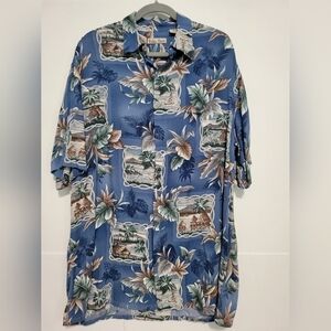 Hollis River Men's Hawaiian Beach Shirt Blue LT